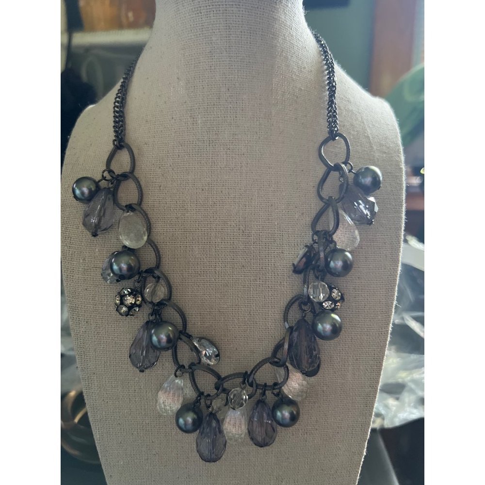 Black And Clear Crystal Necklace -- 18"